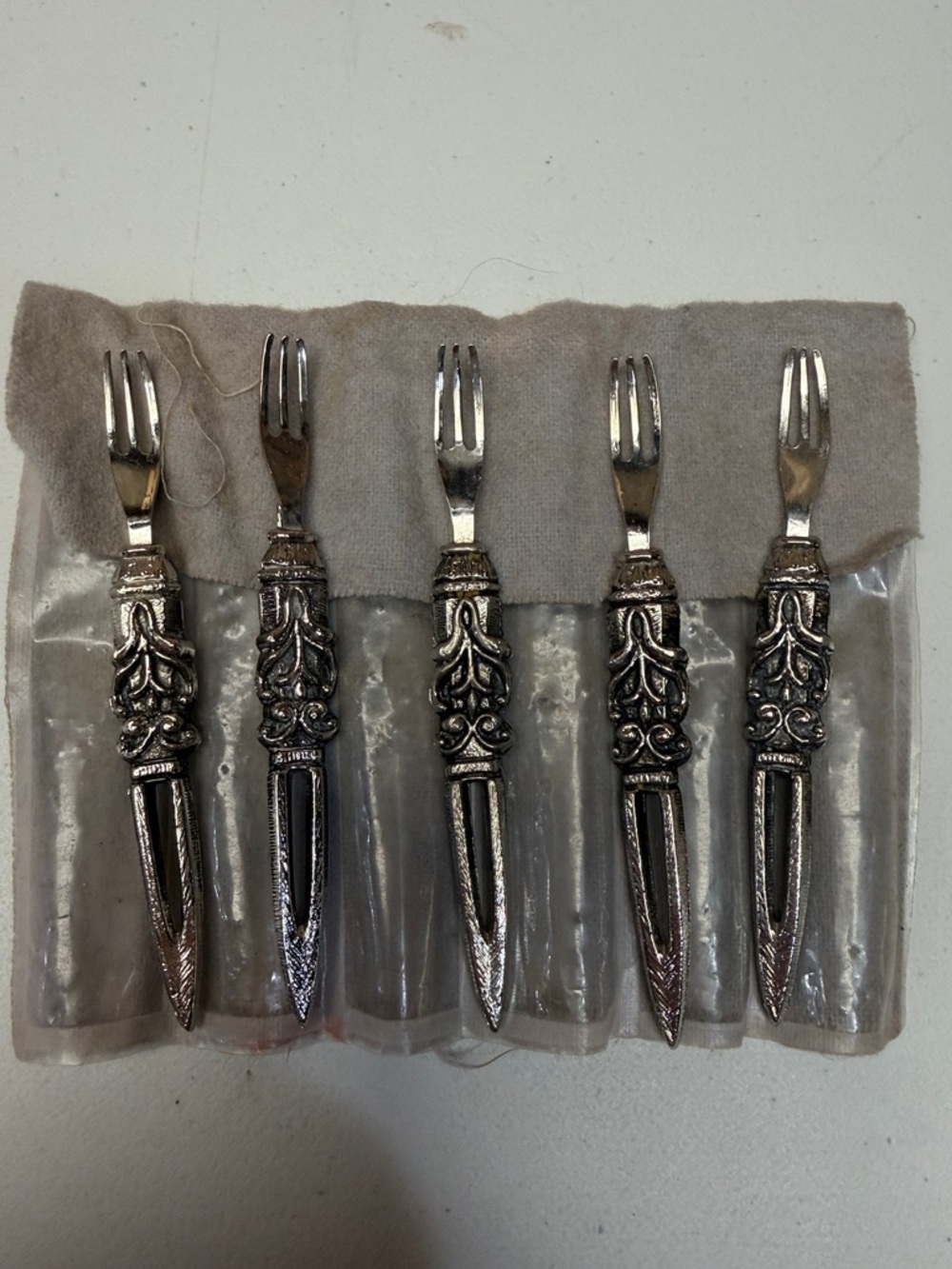 Vintage Ornate Silver-Tone Appetizer Fork Set - 5 Pieces